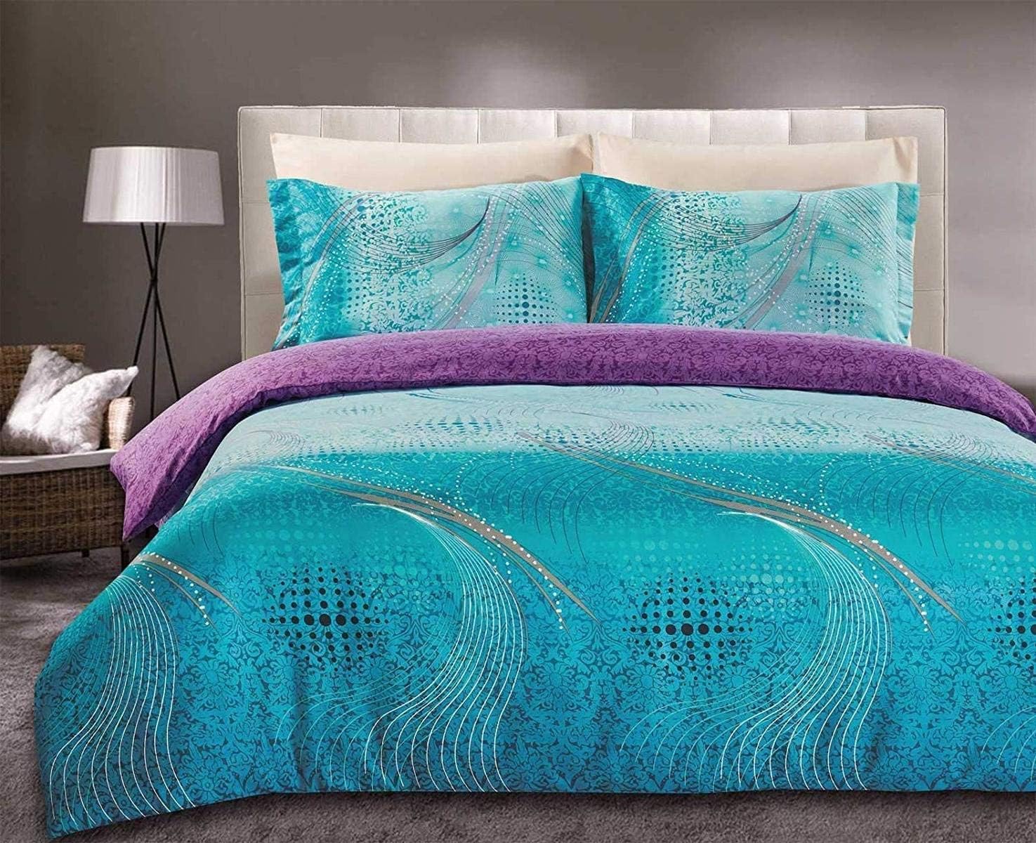 Amazon Com Luxton Turquoise Aqua Blue Duvet Cover Set Super Soft 3 Piece Comforter Cover Quilt Cover Set King Size Kitchen Dining