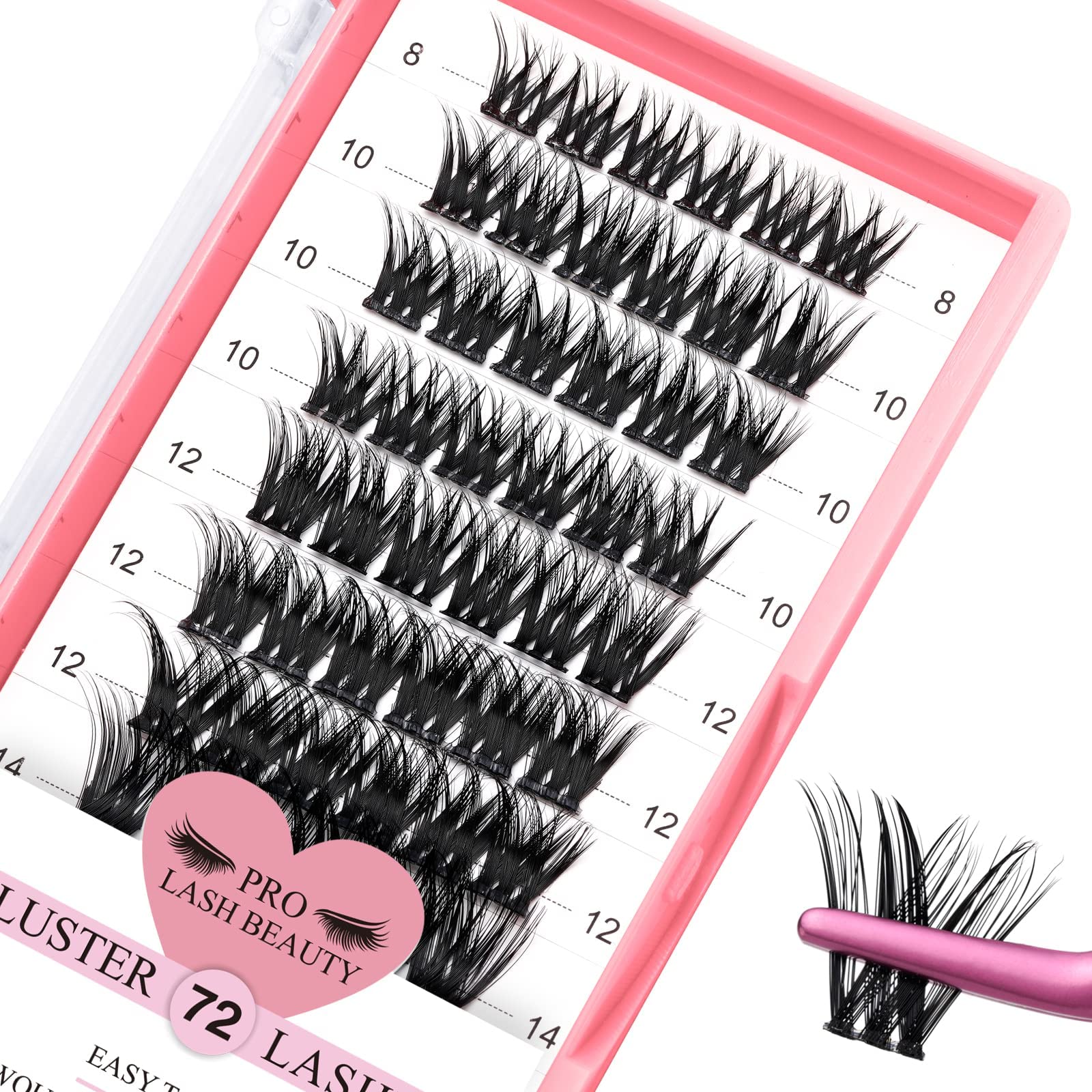 Cluster Lashes 72 Pcs Lash Clusters DIY Eyelash Extension Individual Lashes C-8-16mix Thin Band Easy to Apply at home Lashes (Adore, C-8-16mix)
