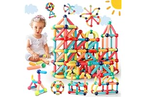 Paaxido 64PCS Magnetic Building Blocks - Montessori Sensory Toys with Stronger Magnets, STEM Learning Toys for Kids, Creative Construction DIY Kit Gift for Boys & Girls