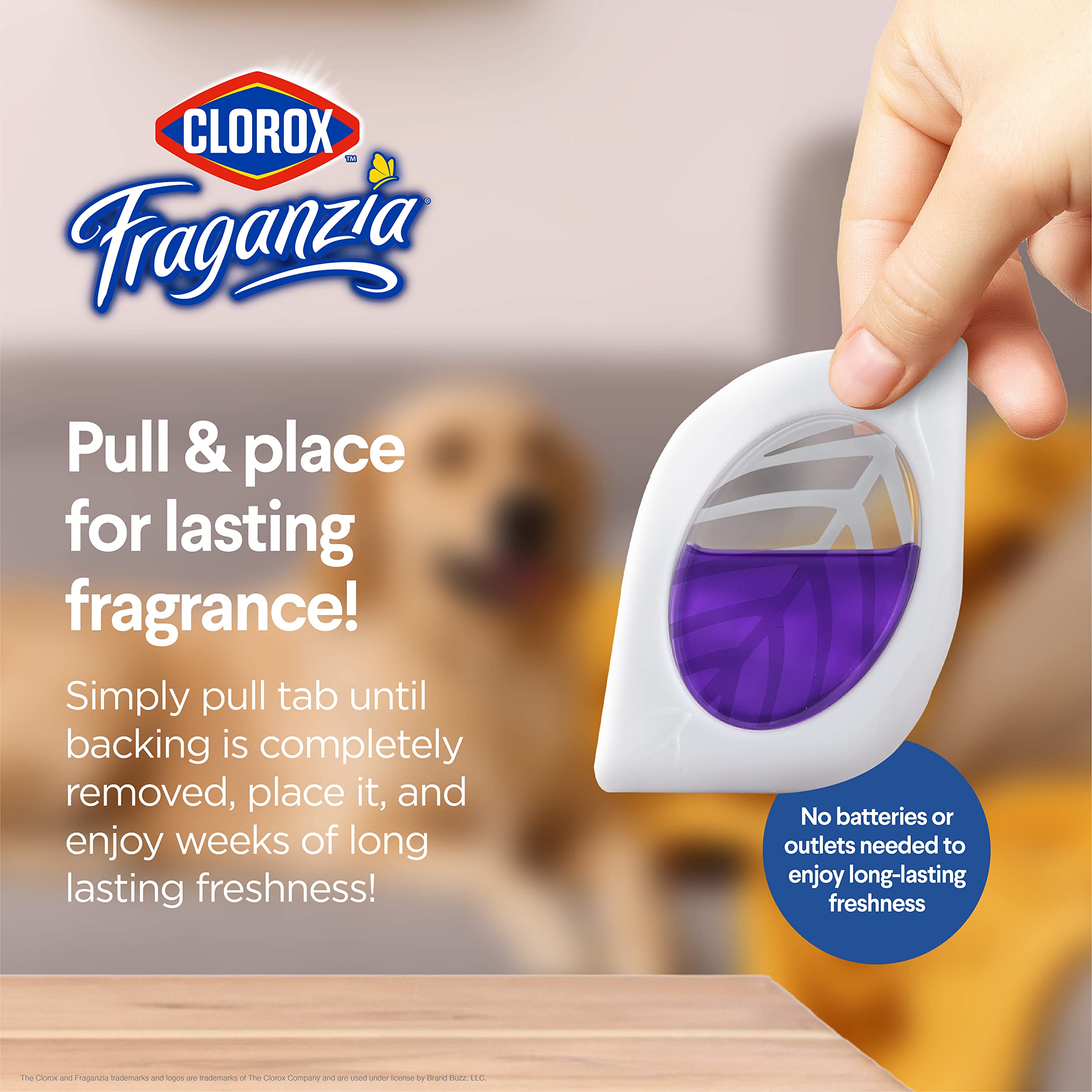 Clorox Fraganzia Small Rooms Air Freshener, Lavender with Eucalyptus - Peel & Place Air Freshener, No-Plug, Battery-Free for Closets, Laundry Room, Entry Way, Bathroom, 0.25 Fl Oz Each, 2 Count