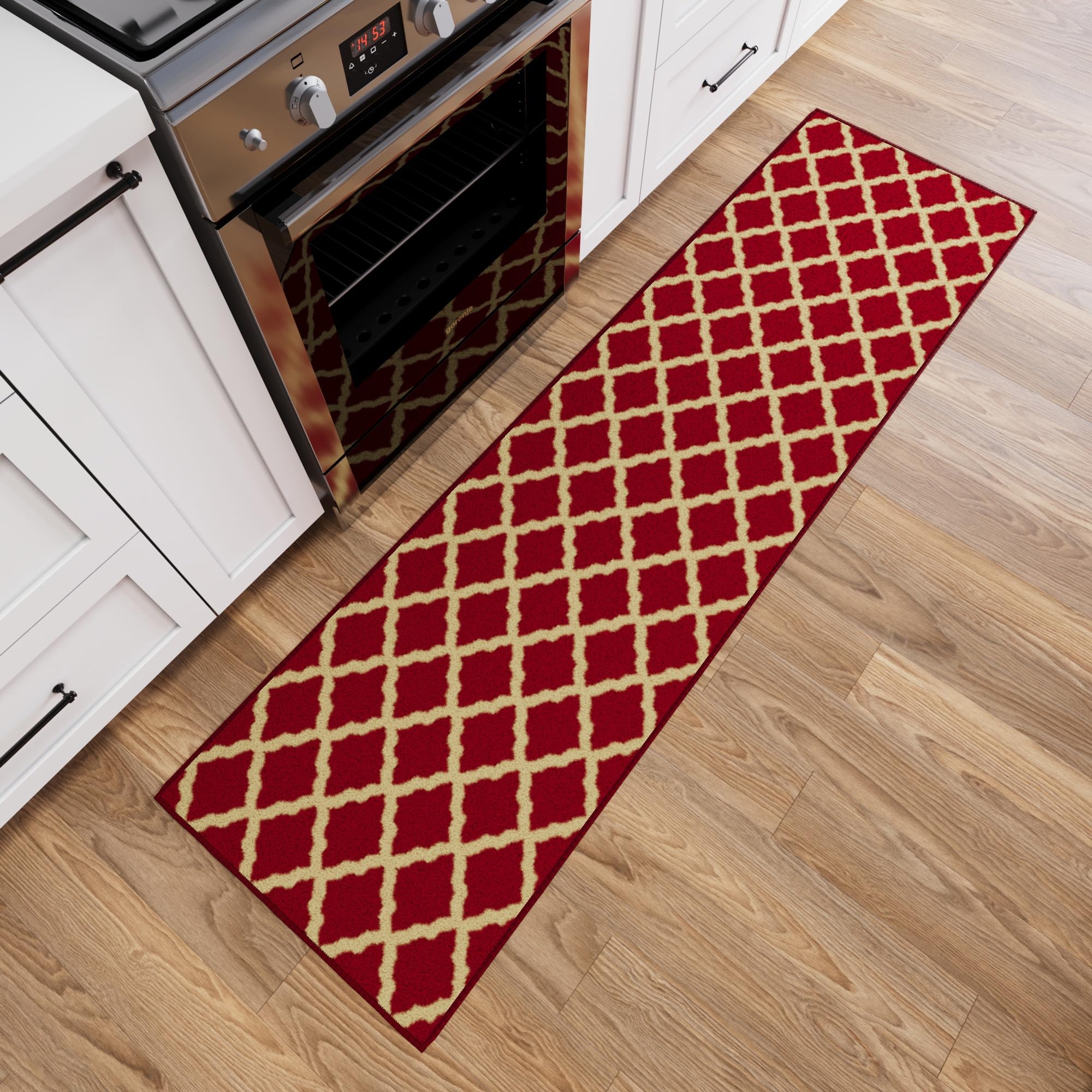 Ottomanson Ottohome Collection Elegant Trellis Design Non-Slip Runner Rug, 57 cm x 210 cm, Red