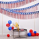 Mega-L 4th of July Decorations 2Packs 39 Feet Foil Fringe Garland Tinsel Streamers, Red White and Blue Star Metallic Hanging Backdrop Banner Table Skirts for Parade Floats Memorial Day Patriotic Party