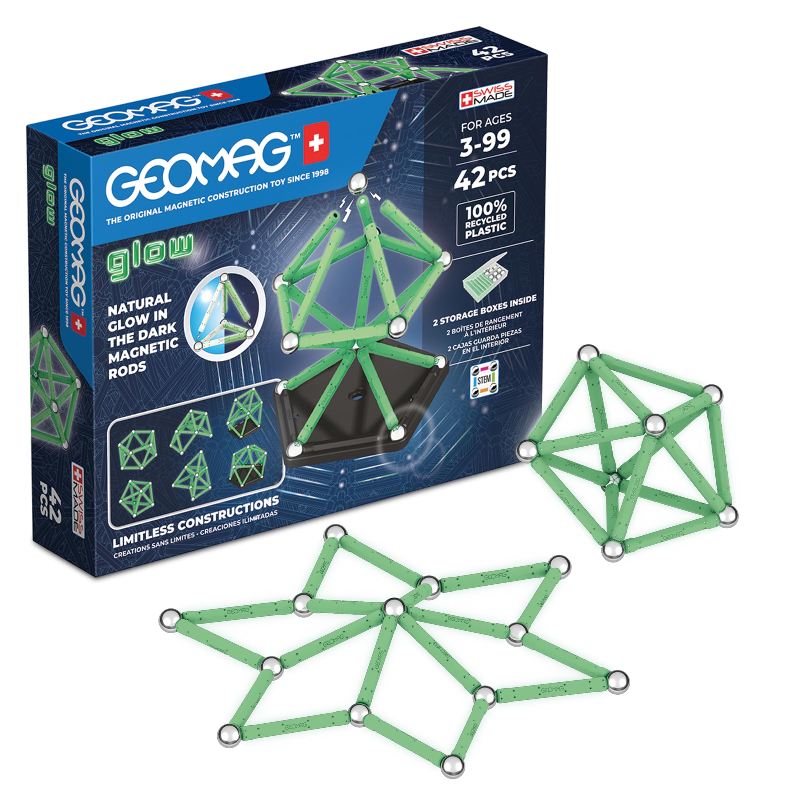 GEOMAG - Glow Recycled Rods, Steel Spheres and Interlocking Panels