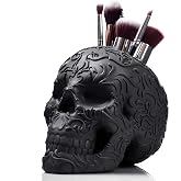Skull Makeup Brush Holder, Pen Holder, Vanity, Desk, Office Organizer, Stationary, Decor planter, Candy Bowl, Goth Decorations, Bathroom organizer, Black