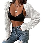 SECRETEYARD Womens Long Sleeve Open Front Crop Cardigan Sweater Drop Shoulder Shrugs Knit Bolero Sweaters Tops Outwear
