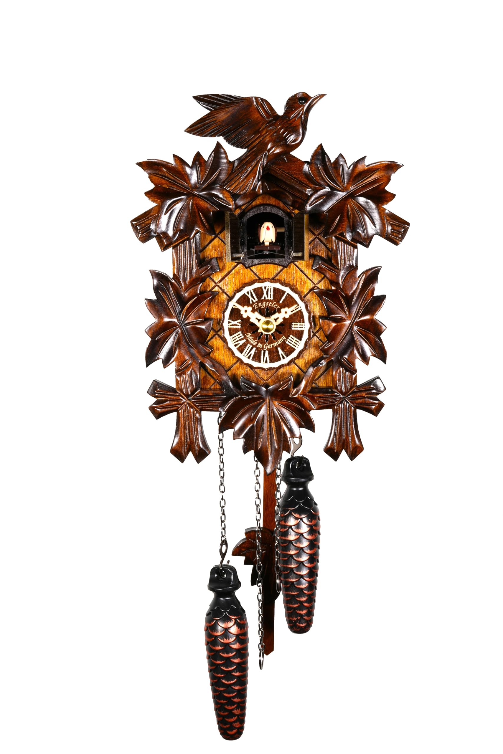 Engstler Quartz Cuckoo Clock 5-leaves, bird, Size: 8 inch, EN 522 Q