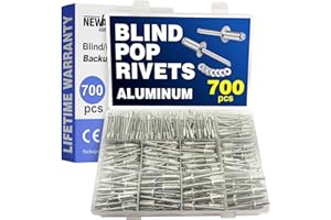 New Age America® 700pcs Blind Pop Rivets & Backup Washers | Silver | 3/32" to 1/4" | 14 Sizes | SAE Size Aluminum Rivets & 30