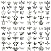 100pcs Craft Supplies Mixed Butterfly Dragonfly Bee insect Charms for Jewelry Making Crafting Findings Accessory For DIY Necklace Bracelet (Antique Sliver) SN845