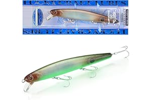 LUCKY CRAFT FlashMinnow 110, Super Glow Series, Saltwater Fishing Lures, Jerkbait Surf Fishing Accessories and Gear, 1-2 ft Slow Suspending Topwater Lure, Halibut and Bass Fishing Lures