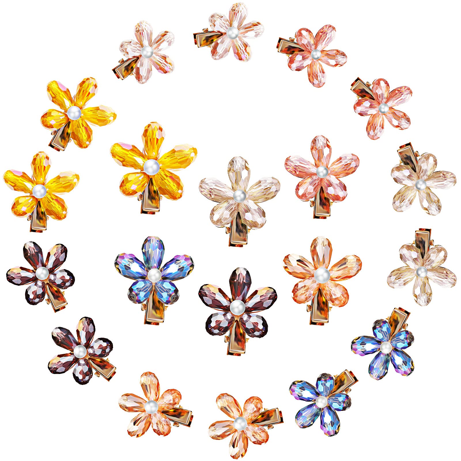 21 Pieces Flower Crystal Hair Clips Mini Flower Crystal Clip Small Flower Crystal Barrettes Mini Crystal Hairpins for Women's Hair Accessories(Simple Colors)