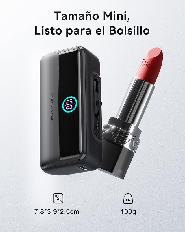 22.5W Carga Rapida Mini Batería Externa, 5500mAh USB C Power Bank Conector Plegable, Cargador Ligera Batería Externa con Pantalla LCD Powerbank para iPhone 16/15/15 Plus/15 Pro MAX Samsung etc