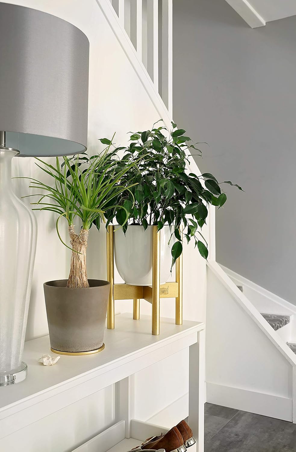 ZPirates Gold Plant Stands for Indoor Plants, with Planter Tray, Adjustable Size Fits 8 9 10 11 12 Inches Small - Large Pots - Mid Century Bamboo Wood Plant Shelf and Flower Holder : Garden & Outdoor