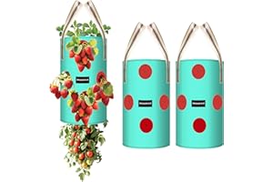 SPONDWILD 3 Pack 3 Gallon Hanging Strawberry Planter Bags, 12 Holes PE Grow Bags with Bottom Drainage, Reusable Vertical Planters for Small Space Gardening(Green)