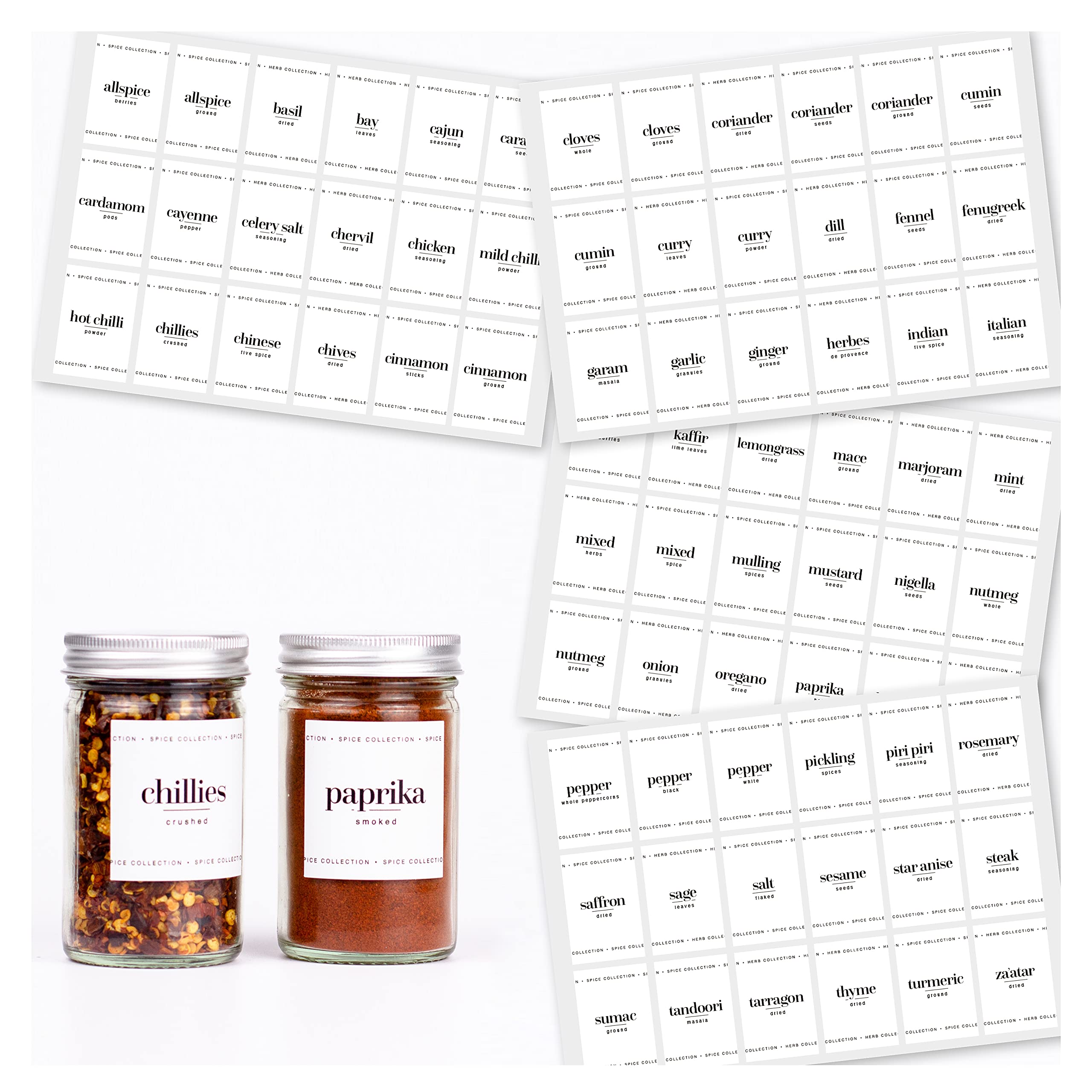 72 x Herb & Spice Jar Labels - Contemporary Printed White Sticky Herb & Spice Labels for Kitchen and Pantry Storage