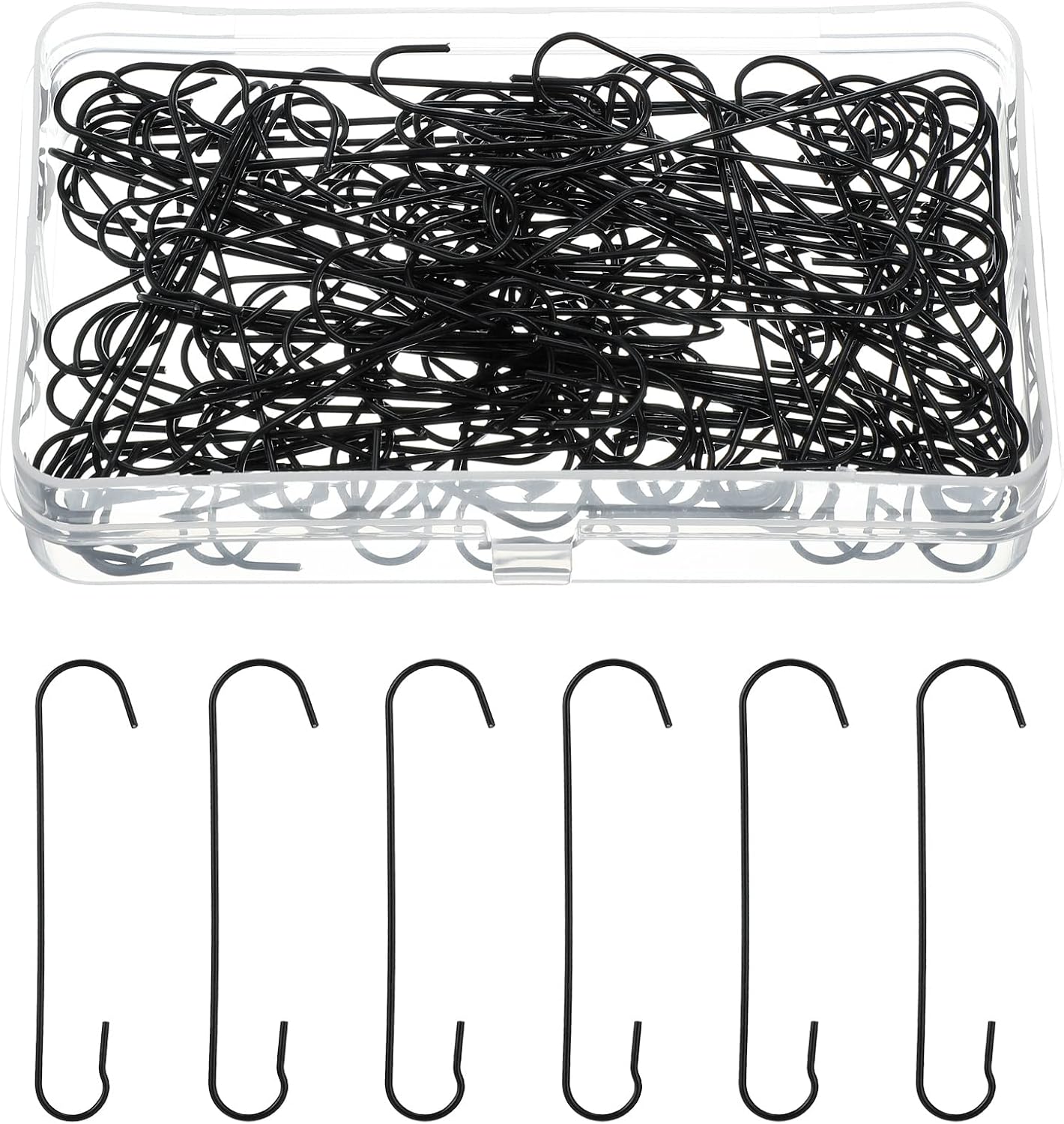 Ornament Hooks - Mixweer 120pcs Christmas Ornament Hooks 0.51 x 2.36'' C Shape Ornament Hooks with Storage Box Christmas Tree Hooks for Decorations Metal Wire Hanging for Party Decor (Black)