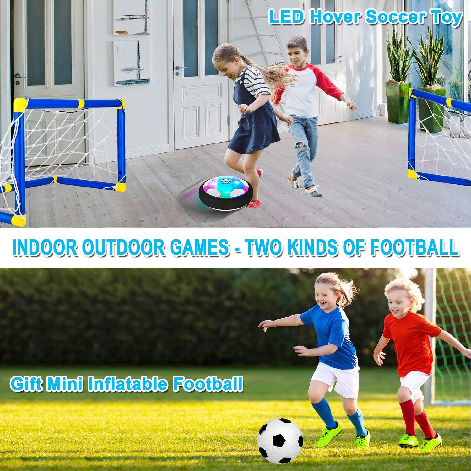 Kids Toys Hover Soccer Ball Set with 2 Goals, Air Soccer with LED Light, USB Rechargeable Floating Soccer Ball with Foam Bumper for Indoor Outdoor Sports Ball Game, Football Toy for Boy Girl Best Gift: Sports & Outdoors