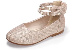 PANDANINJIA Jessica Toddler Girls Dress Shoes Ankle Strap Ballet Flats Flower Girl Shoes for Wedding Party School