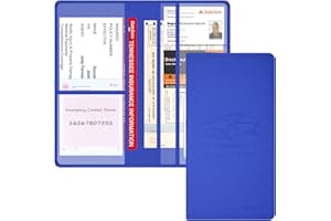 Techion Car Insurance and Registration Holder, 9.5 x 5 Inch PU Leather Vehicle Glove Box Organizer Wallet Case for Insurance Card, Driver License, Paperwork - Blue