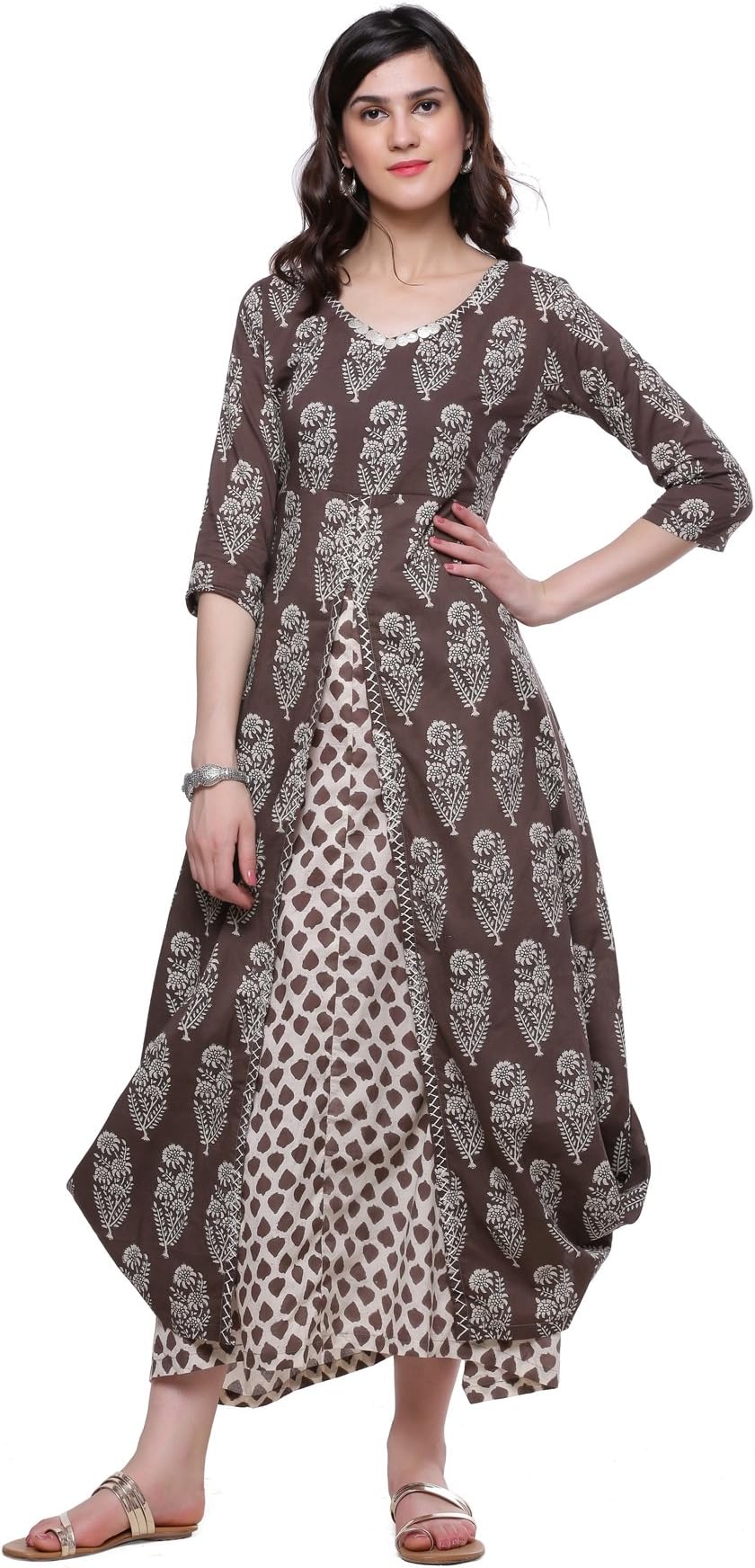 Double Layered Brown Cotton Kurtas For Womens