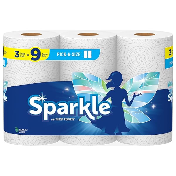 SPARKLE PICK-A-SIZE PAPER TOWELS, 3 TRIPLE ROLLS = 9 REGULAR ROLLS, EVERYDAY VALUE PAPER TOWEL WITH FULL AND HALF SHEETS