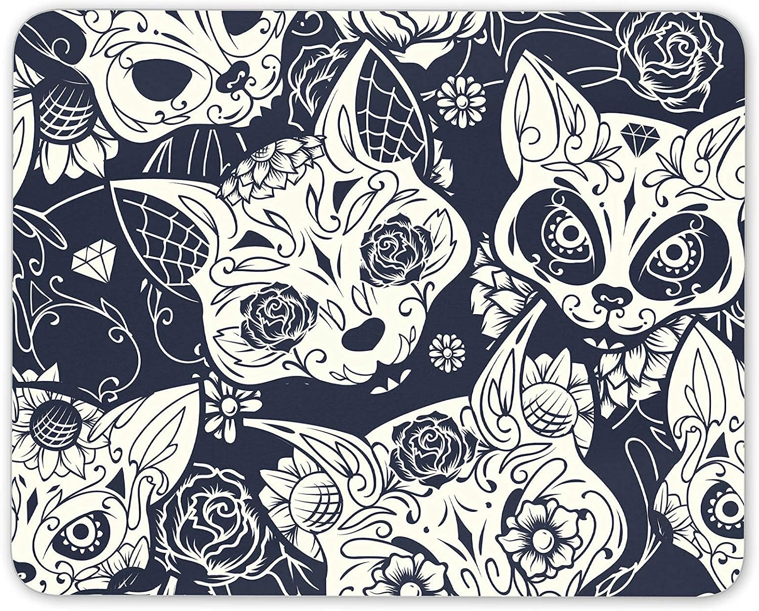 Sugar Skull Cats Mouse Mat Pad - Cat Animal Student Girls Computer #14218, Multicolor, 23.5cm x 19.6cm x 5mm