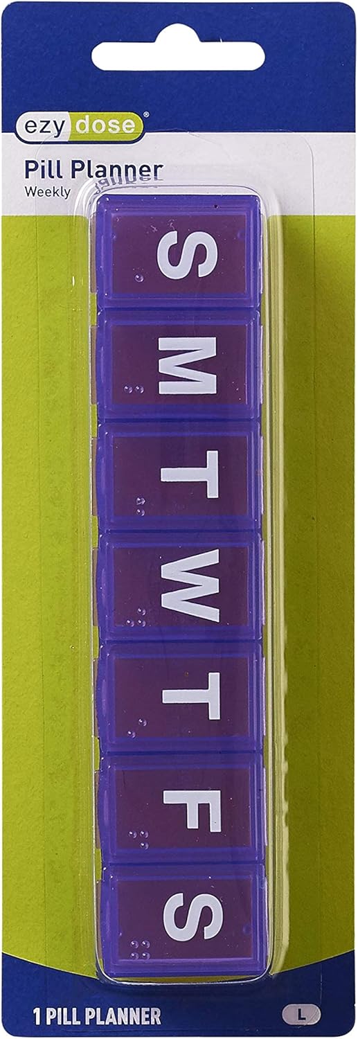 EZY DOSE Travel (7-Day) Pill, Medicine, Vitamin Organizer Box, Weekly, Daily Planner, Large Compartments, Colored Lids, Assorted Colors, Blue (67006): Health & Personal Care