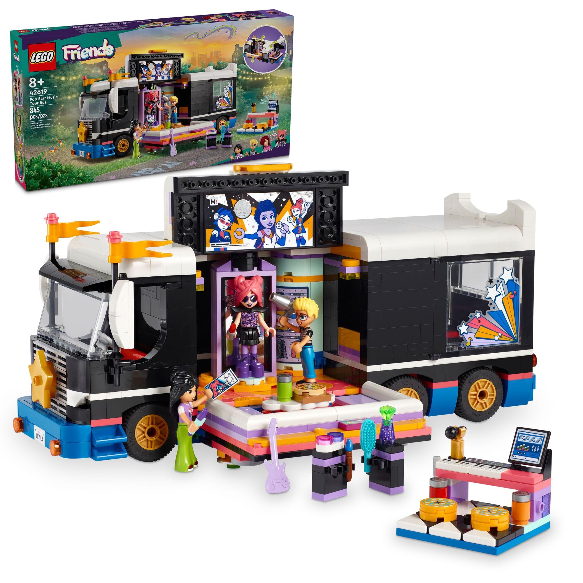 Photo 1 of LEGO Friends Pop Star Music Tour Bus Play Together? Toy, Social-Emotional Musical Toy with 4 Mini-Doll Characters, Toy Truck Building Kit, Music Gift for 8 Year Old Kids, Girls and Boys, 42619
