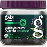 Gaia Herbs Black Elderberry (Sambucus nigra) Extra Strength, 80 Gummies | Delicious Immune Support Supplement, Made with Certified Organic Black Elderberries for Immune System Support*