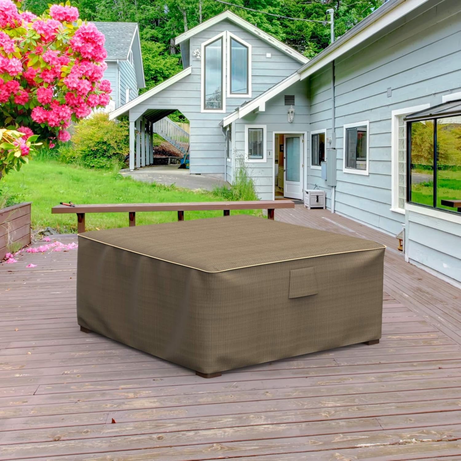 36 Neverwet Platinum Square Patio Table Cover Ottoman Cover Black And Tan Weave Ottoman Covers