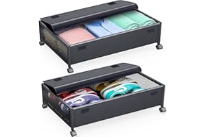 WOMRICH Under Bed Storage Containers with Wheels, Under Bed Shoe Storage, Under the Bed Storage Drawers Bins, Extra Large Under Bed Rolling Storage Organizer for Bedroom, 2 Packs Black