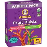 Annie's Organic Sweet &amp; Sour Fruit Twists, Variety Pack, 12 ct | Fun Halloween Treats, Strawberry Lemonade &amp; Green Apple Flavors, Great for School Lunches, No High-Fructose Corn Syrup