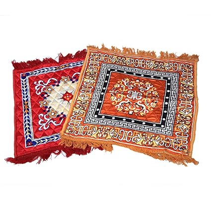 Kuber Industries Velvet Pooja Mat Set of 2 Pcs- 24 x 24, Multicolour
