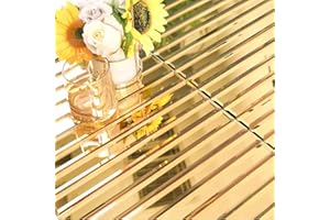 Diflart Peel and Stick Mirror Backsplash Tile, Gold, 11.8 x 11.8 Inch, Beveled Mirror Strip Tile for Kitchen Bathroom Bar Accent Wall, Pack of 5 Sheets