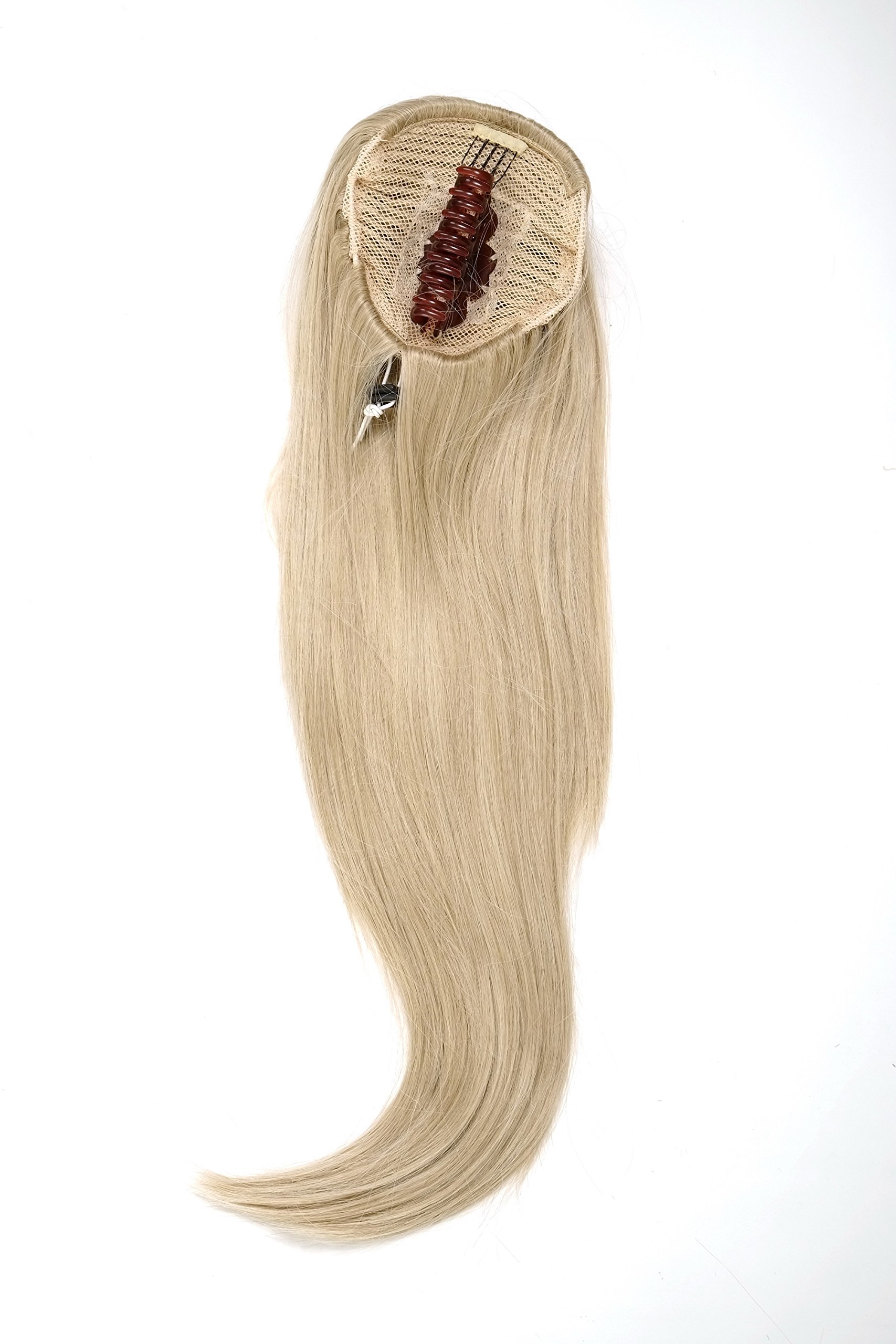 WIG ME UP WK06-22 Hairpiece ponytail with micro clamp, combs and elastic draw string straight voluminous very long ash blond 23inch
