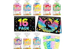FEREDO KIDS Kids Scratch Art Party Favors Gifts: 16 Pack Rainbow Scratch Notebook Paper Birthday Party Favor Toy Girls Boys Art Craft Kit Easter Classroom Goodie Bags Gift Bulk Easter Basket Stuffers