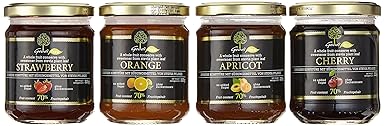 Geodi Fruchtaufstriche mit 70% Fruchtanteil, ohne Zuckerzusatz (60% weniger Zucker als Marmelade) 4 Sorten a 225g: Erdbeer, A