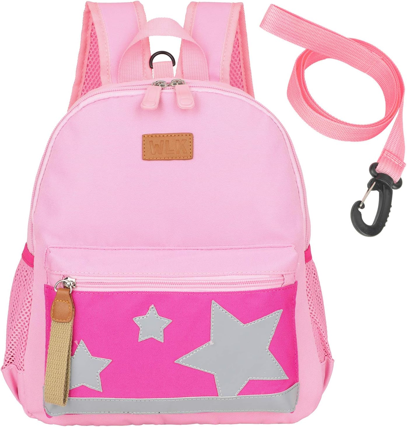 willikiva Print Star 12 Kindergarten Backpack for Kids Girls and Boys,Waterproof Preschool Toddler Backpack Wiht Leash and Safety Harness(Pink)