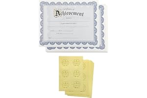 Best Paper Greetings Certificate of Achievement Award and Seal Stickers (Blue, 8.5 x 11 in, 48-Pack)