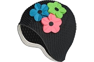 BeeMo Women’s Latex Swim Cap - Rubber Swim Cap - Soft Comfortable Stretch Stylish Low Cut Design Protects Hair from Sun Salt or Chlorine Perfect for Water Activities Optional Chin Strap Available