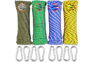 Wellmax Diamond Braided Polypropylene Rope with UV Treatment and Weather Resistant, 4 Pack 3/16 inch x 50ft Multi-Color and 8 Bonus Spring Links