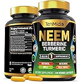 Tenmido Neem Leaf Supplement - 8in1 Formula - Combine with Berberine, Turmeric, Holy Basil, Amla, Artichoke, Milk Thistle, and Black Pepper - Immune Support - 120 Capsules for 4 Months Supply