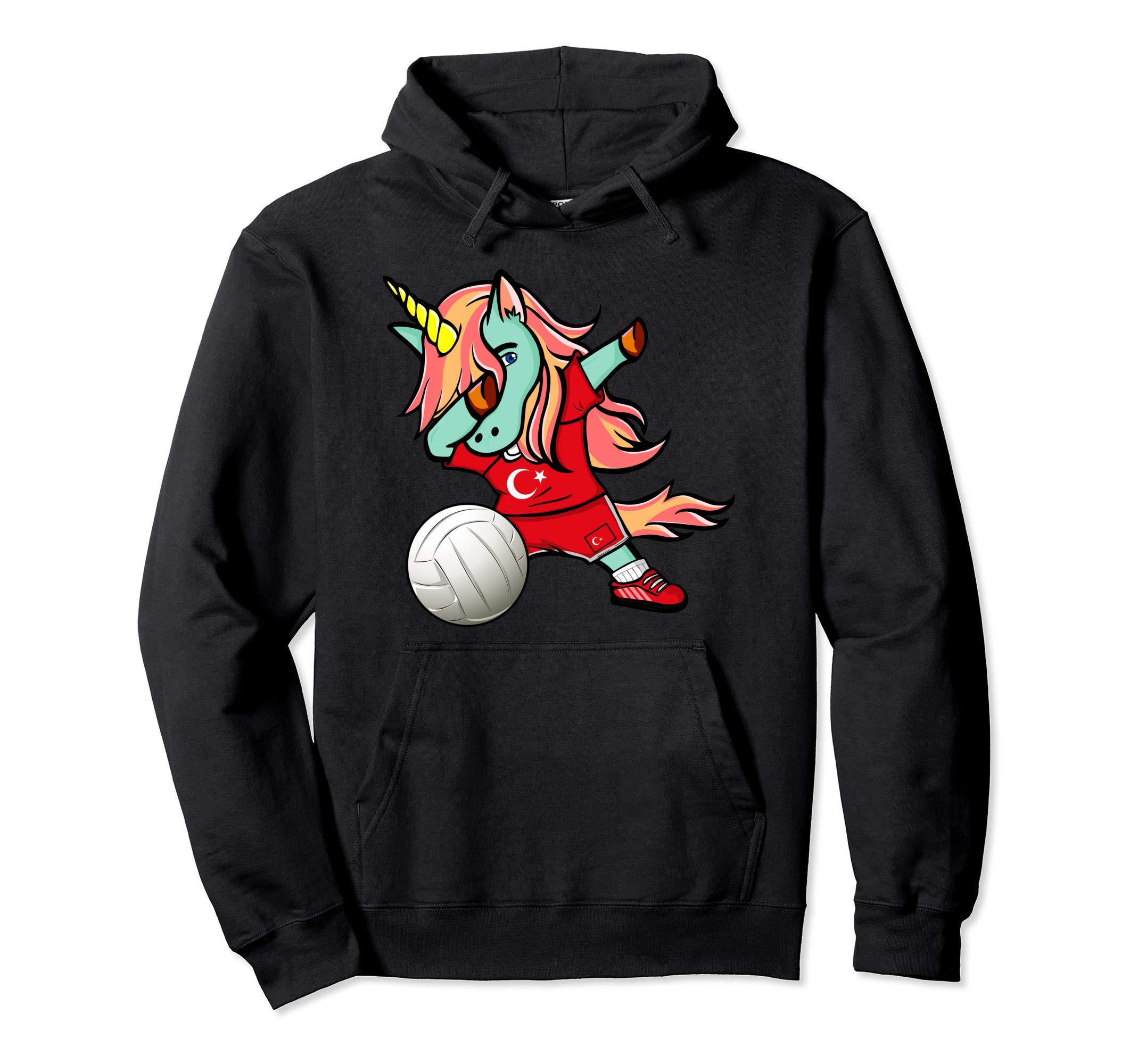 Dabbing Unicorn Turkey Volleyball Lovers Jersey Turkish Flag Pullover Hoodie