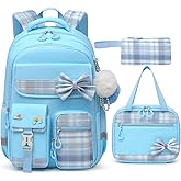 Alrisg School Backpack for Girls Kids Bookbag for Elementary Middle School Casual Travel Daypack Teen Backpacks Blue Set