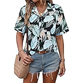 ChainJoy Women's Hawaiian Shirts Short Sleeve Button Down Soft Cool Floral Tropic Print Casual Blouse Tops