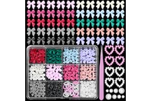 ANOLEAIR Bows Nail Charms, Acrylic Color Bows Bowknots Nail Charms, Red Pink Bowknot Tie Nail Charm Flatback Pearl Heart Nail Charms Flatback Pearl for Nail Art Decor Accessories DIY