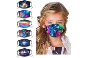 CANBOER 6Pcs Kids Washable Cute Cartoon Face Bandanas Reusable Cloth Face Dust Protection with Adjustable Ear Loops for Boys Girls