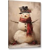 PHAMTE Vintage Winter Snowman Christmas Wall Art Decor Canvas, Farmhouse Rustic Seasonal Holiday Festive Pictures Wall Decor Art Gifts for Living Room Home, Cottagecore Artwork for Walls 16x24 inch