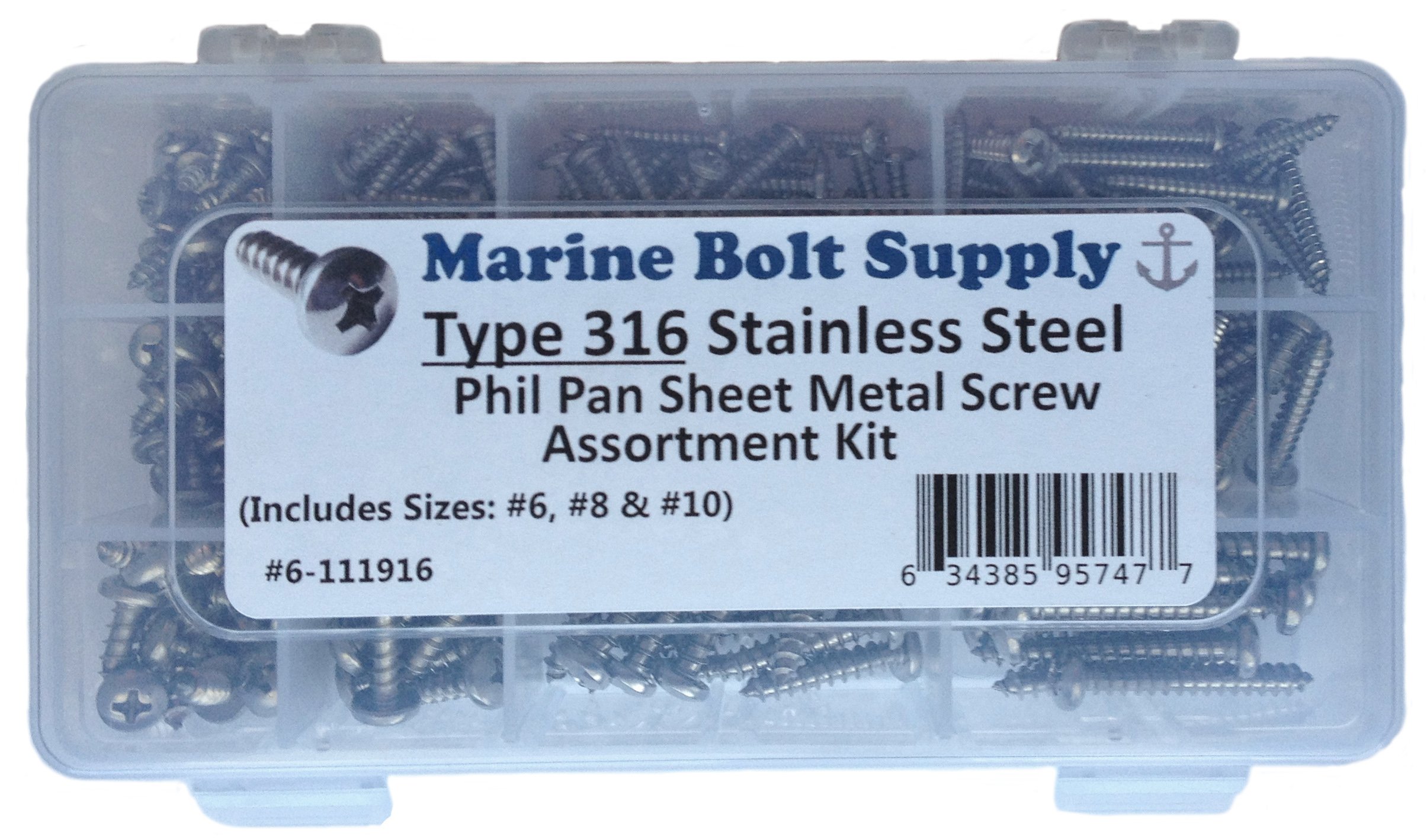 Type 316 Stainless Steel Phillips Pan Sheet Metal Screw Kit Marine Bolt Supply 6-111916