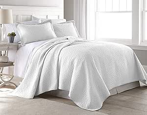 HaraDeco Colchas Boutí Cama 135 Reversible Liso Blancas Cubrecama