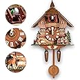 STRONGBERRY Brown Handcrafted Cuckoo Wall Clock with Silent Movement, with Pendulum and Chiming Function, Classic Vintage Wooden Design, 18.11 x 9.84 x 3.94 inches, Newly Wood Decorative Wall Clock